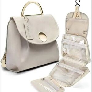 Convertible Cream Hanging Travel Cosmetic Case with Top Handle